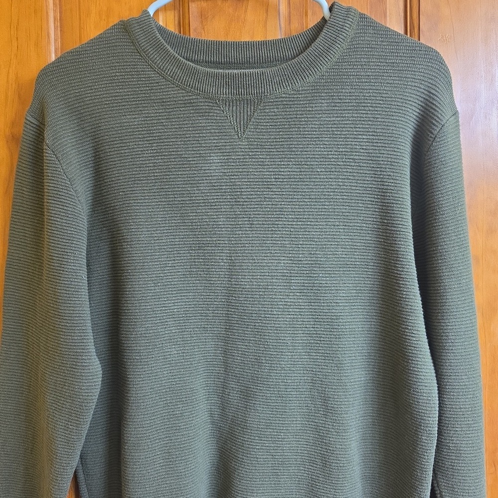 Zara 13-14 Boys Sweater Olive Green Textured Rib Knit Crewneck Long Sleeve 164cm